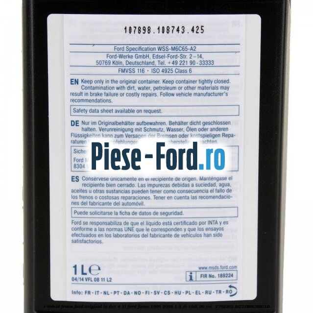 1 Lichid Frana Ford Original LV Dot 4 1L Ford Focus 1998-2004 1.8 DI/TDDi 90 cai #109B11CFEB 1 Lichid Frana Ford Original LV Dot 4 1L Ford Focus 1998-2004 1.8 DI/TDDi 90 cai #109B11CFEB