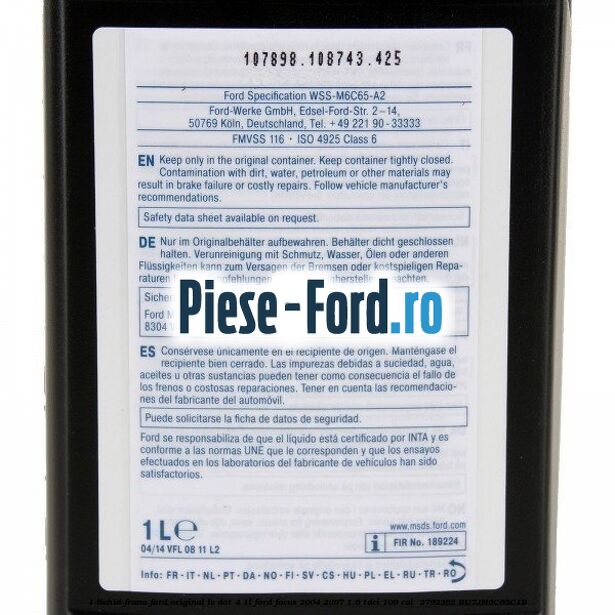 1 Lichid Frana Ford Original LV Dot 4 1L Ford Focus 2004-2007 1.6 TDCi 109 cai  #5A544ED8EE