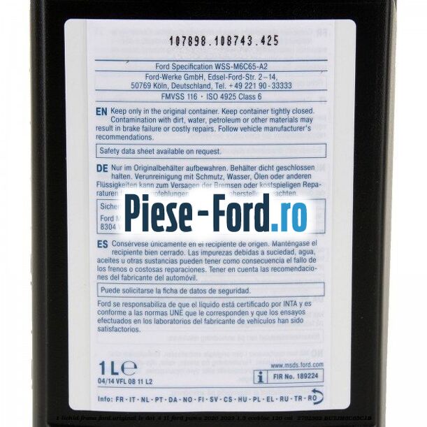 1 Lichid Frana Ford Original LV Dot 4 1L Ford Puma 2020-2023 1.5 EcoBlue 120 cai  #1BBCCDEC4E