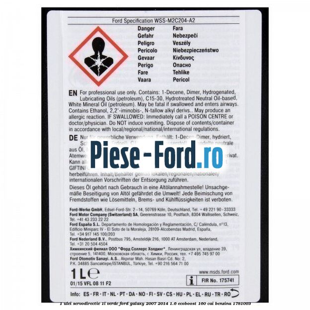 1 Ulei Servodirectie 1L verde Ford Galaxy 2007-2014 1.6 EcoBoost 160 cai benzina #AC2F61DF51