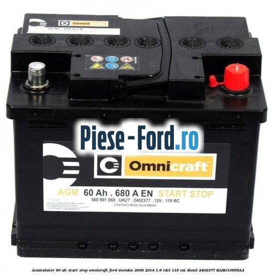 Acumulator 60 AH Start Stop Omnicraft Ford Mondeo 2008-2014 1.6 TDCi 115 cai diesel #0232CF6802