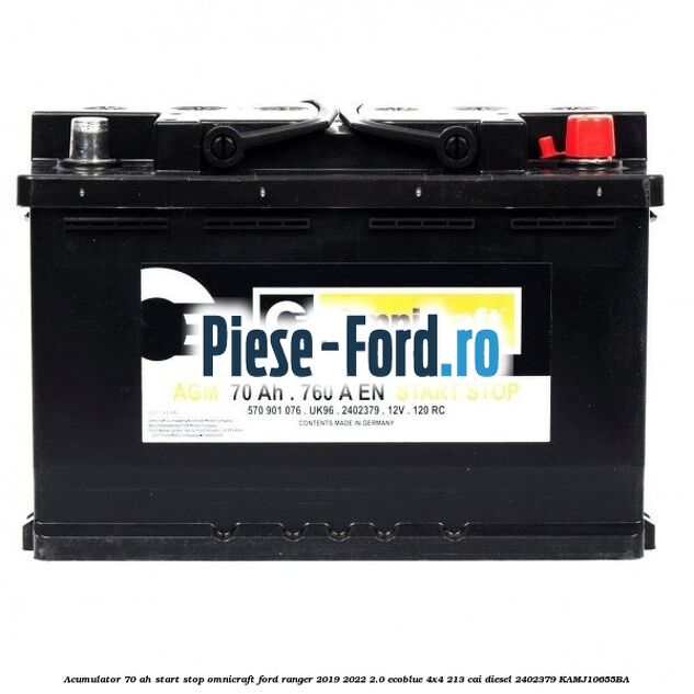 Acumulator 70 AH Start Stop Omnicraft Ford Ranger 2019-2022 2.0 EcoBlue 4x4 213 cai diesel #6D1364A872