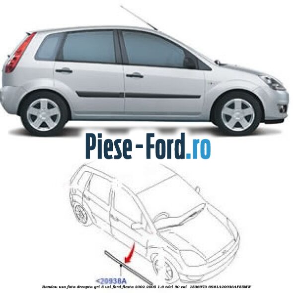 Bandou usa fata dreapta gri 5 usi Ford Fiesta 2002-2005 1.6 TDCi 90 cai  #57374D976C