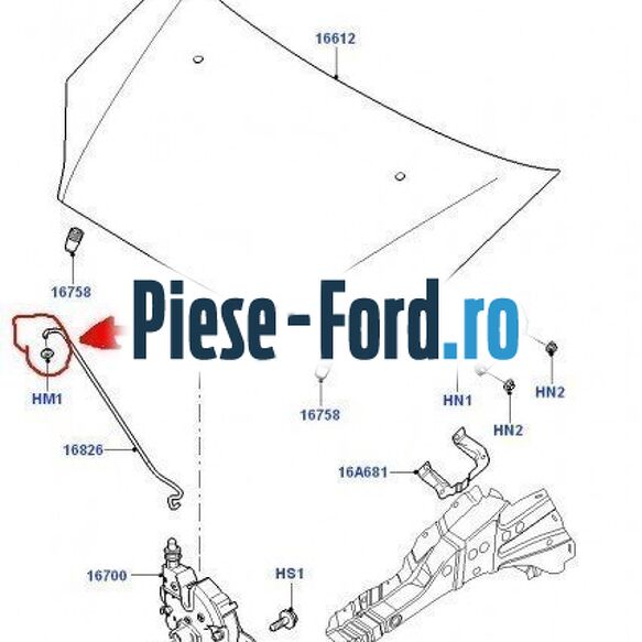 Bucsa prindere tija capota alba Ford S-Max 2007-2014 2.5 ST 220 cai benzina