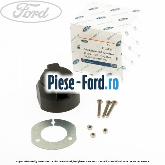Capac priza carlig remorcare 13 pini cu suruburi Ford Fiesta 2008-2012 1.6 TDCi 75 cai diesel