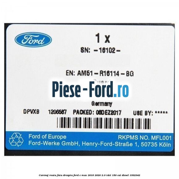 Carenaj roata fata dreapta Ford C-Max 2016-2020 2.0 TDCi 150 cai diesel #84FD00BBDD