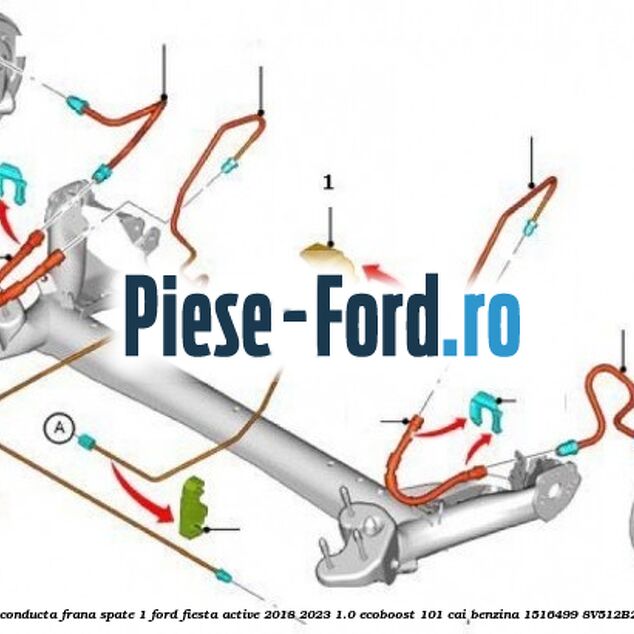 Clips conducta frana spate 1 Ford Fiesta Active 2018-2023 1.0 EcoBoost 101 cai benzina #AEDC48DD62