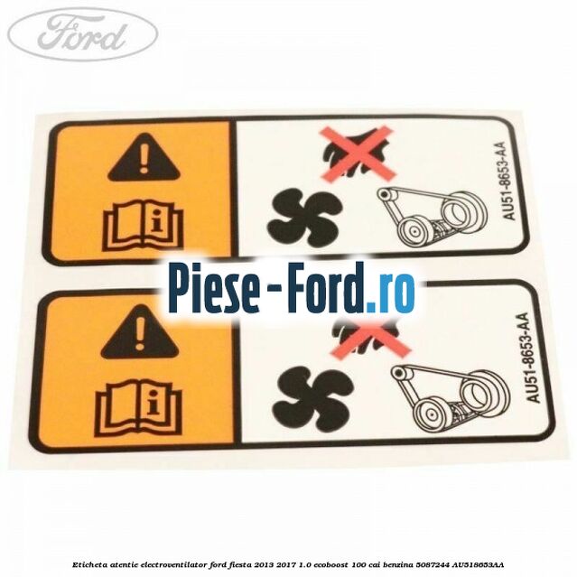 Eticheta atentie electroventilator Ford Fiesta 2013-2017 1.0 EcoBoost 100 cai benzina