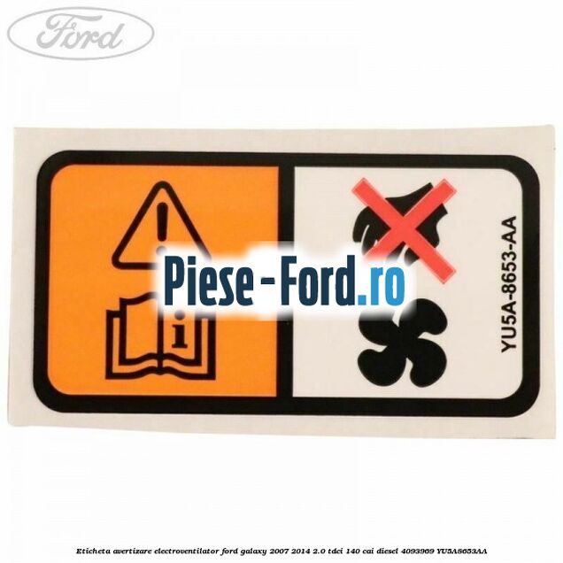 Eticheta avertizare electroventilator Ford Galaxy 2007-2014 2.0 TDCi 140 cai diesel