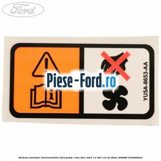 Eticheta avertizare electroventilator Ford Grand C-Max 2011-2015 1.6 TDCi 115 cai diesel