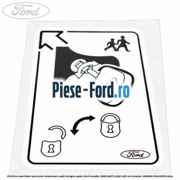 Eticheta avertizare protectie incuietoare copii dreapta spate Ford Mondeo 2000-2007 ST220 226 cai benzina