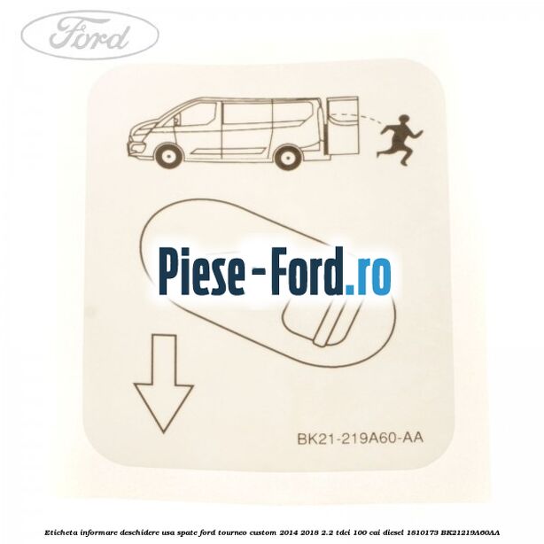 Eticheta informare deschidere usa spate Ford Tourneo Custom 2014-2018 2.2 TDCi 100 cai diesel