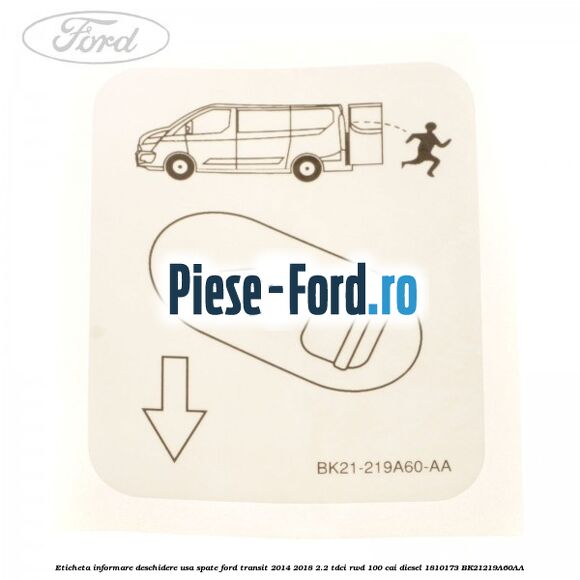 Eticheta informare deschidere usa spate Ford Transit 2014-2018 2.2 TDCi RWD 100 cai diesel