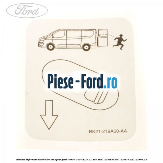 Eticheta informare deschidere usa spate Ford Transit 2014-2018 2.2 TDCi RWD 125 cai diesel