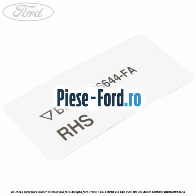 Eticheta informare maner interior usa fata dreapta Ford Transit 2014-2018 2.2 TDCi RWD 100 cai diesel