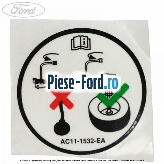 Eticheta informare montaj cric Ford Tourneo Custom 2014-2018 2.2 TDCi 100 cai diesel