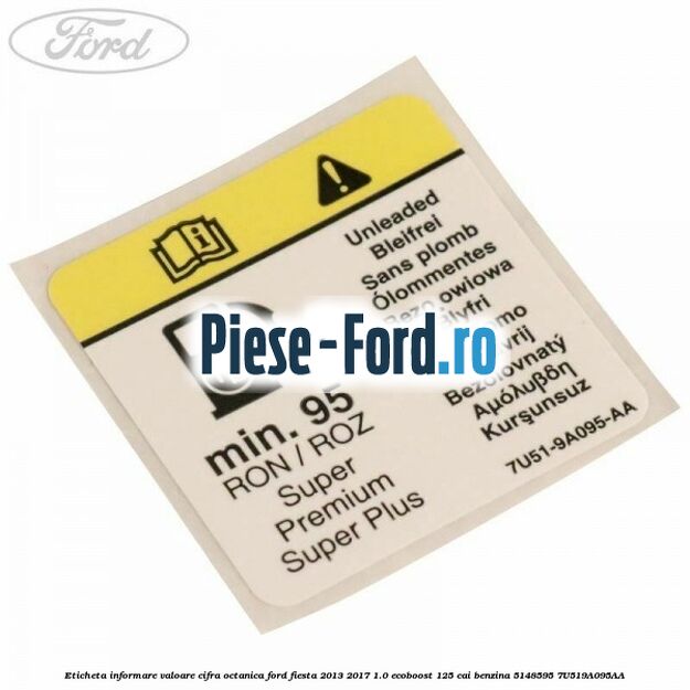 Eticheta informare valoare cifra octanica Ford Fiesta 2013-2017 1.0 EcoBoost 125 cai benzina