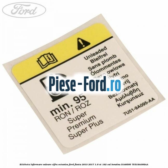 Eticheta informare valoare cifra octanica Ford Fiesta 2013-2017 1.6 ST 182 cai benzina