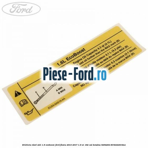 Eticheta informare valoare cifra octanica Ford Fiesta 2013-2017 1.6 ST 182 cai benzina