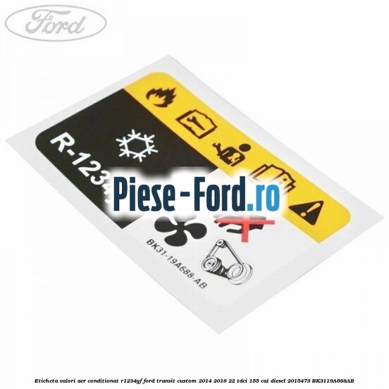Eticheta valori aer conditionat R1234YF Ford Transit Custom 2014-2018 2.2 TDCi 155 cai #9086F2B9C9