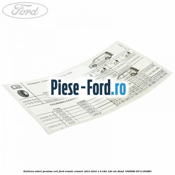 Eticheta valori presiune roti Ford Transit Connect 2013-2018 1.5 TDCi 120 cai diesel