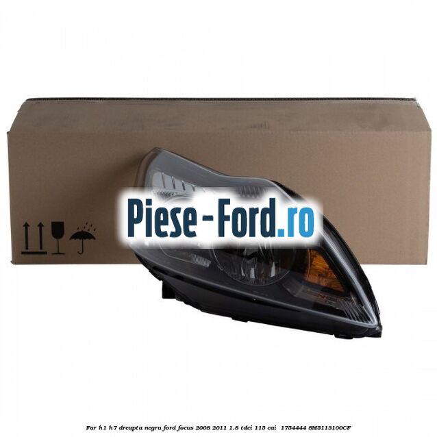Far H1/H7 dreapta negru Ford Focus 2008-2011 1.8 TDCi 115 cai  #1732FE71B3