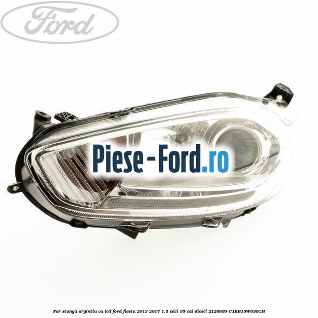Far stanga, argintiu cu led Ford Fiesta 2013-2017 1.5 TDCi 95 cai diesel