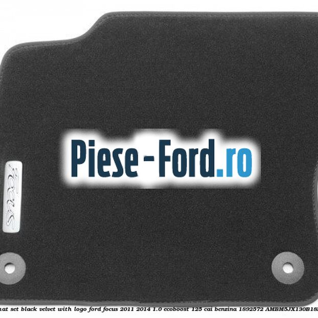 Front mat set, black velvet with logo Ford Focus 2011-2014 1.0 EcoBoost 125 cai benzina #1398AF4B56