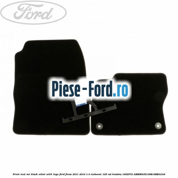 Front mat set, black velvet with logo Ford Focus 2011-2014 1.0 EcoBoost 125 cai benzina #1398AF4B56