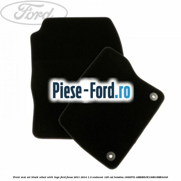 Front mat set, black velvet with logo Ford Focus 2011-2014 1.0 EcoBoost 125 cai benzina #1398AF4B56