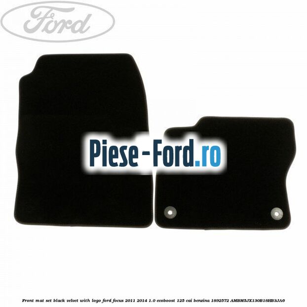 Front mat set, black velvet with logo Ford Focus 2011-2014 1.0 EcoBoost 125 cai benzina #1398AF4B56