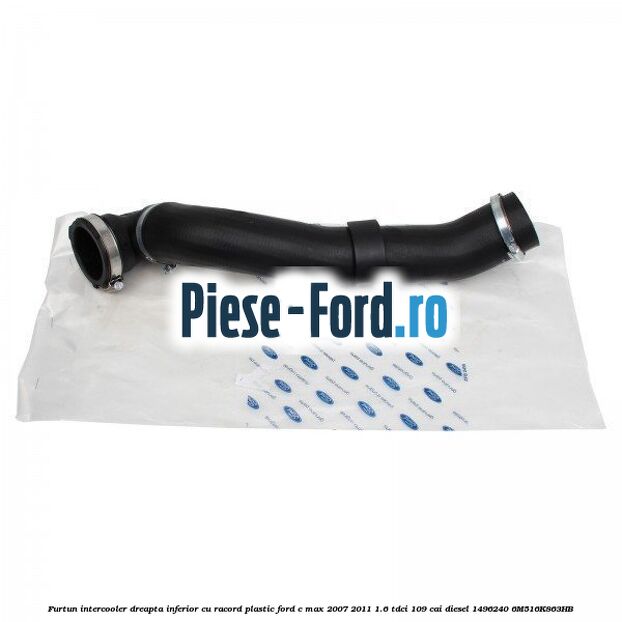 Furtun intercooler dreapta inferior cu racord plastic Ford C-Max 2007-2011 1.6 TDCi 109 cai diesel