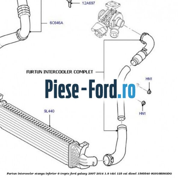 Furtun intercooler stanga inferior 6 trepte Ford Galaxy 2007-2014 1.8 TDCi 125 cai diesel #11F0DAFE63