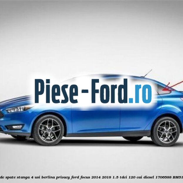 Geam custode spate stanga, 4 usi berlina, cu ornament cromat Ford Focus 2014-2018 1.5 TDCi 120 cai diesel