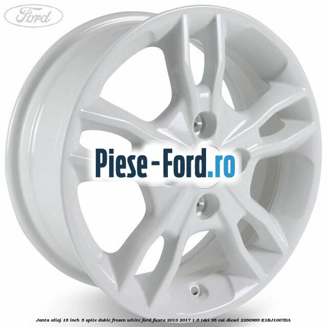 Janta aliaj 15 inch, 5 spite duble frozen white Ford Fiesta 2013-2017 1.6 TDCi 95 cai diesel