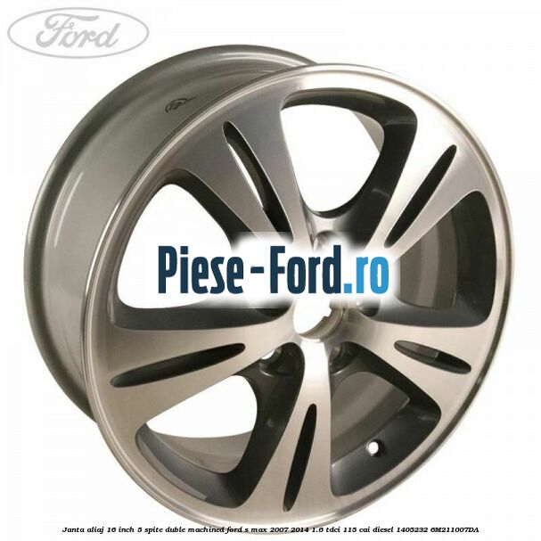 Janta aliaj 16 inch, 5 spite duble argintiu perlat Ford S-Max 2007-2014 1.6 TDCi 115 cai diesel