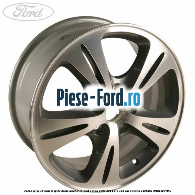 Janta aliaj 16 inch, 5 spite duble argintiu perlat Ford S-Max 2007-2014 2.0 145 cai benzina