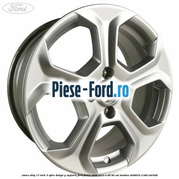 Janta aliaj 17 inch, 5 spite design Y argintiu Ford Fiesta 2008-2012 1.25 82 cai benzina