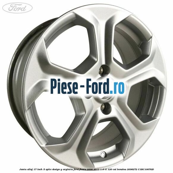 Janta aliaj 17 inch, 5 spite design Y argintiu Ford Fiesta 2008-2012 1.6 Ti 120 cai benzina