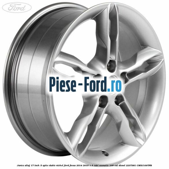 Janta aliaj 17 inch, 5 spite duble negru Ford Focus 2014-2018 1.5 TDCi ECOnetic 105 cai diesel