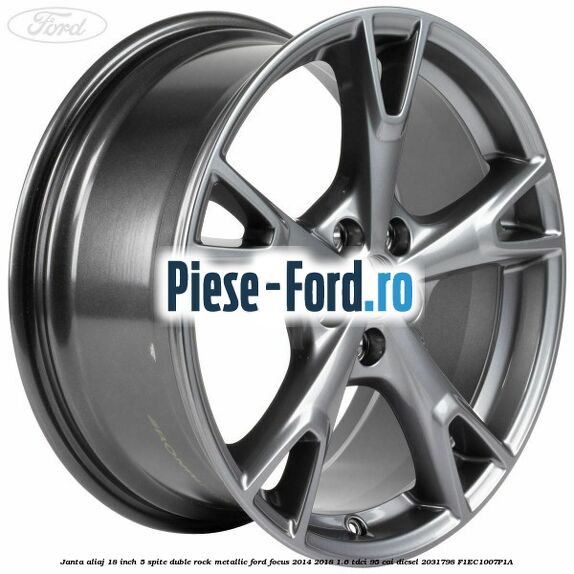 Janta aliaj 18 inch, 5 spite design Y argintiu Ford Focus 2014-2018 1.6 TDCi 95 cai diesel
