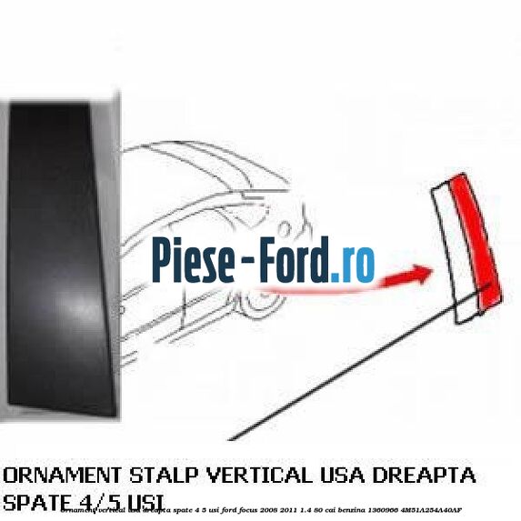 Ornament vertical usa dreapta spate 4/5 usi Ford Focus 2008-2011 1.4 80 cai benzina #969BF181A8