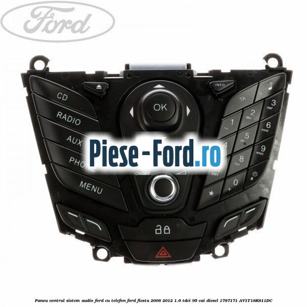 Panou contrul sistem audio Ford cu telefon Ford Fiesta 2008-2012 1.6 TDCi 95 cai diesel