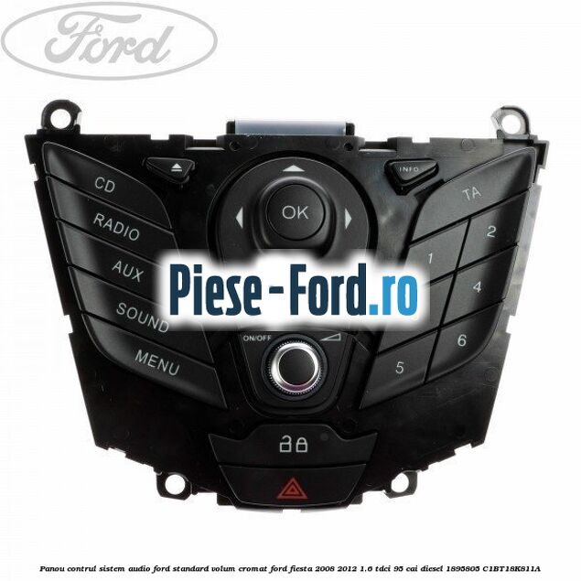 Panou contrul sistem audio Ford, standard volum cromat Ford Fiesta 2008-2012 1.6 TDCi 95 cai diesel