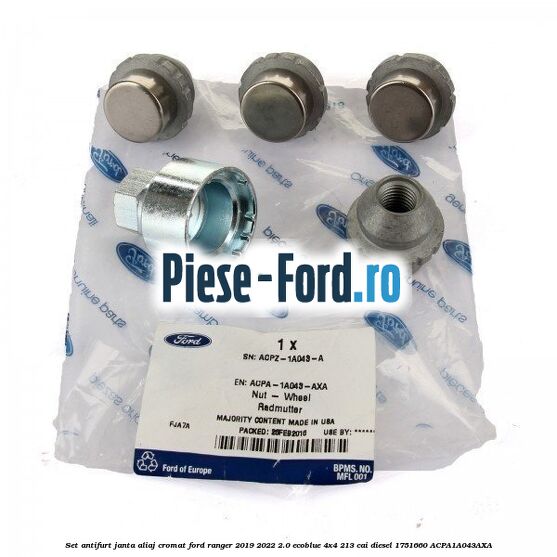 Set antifurt janta aliaj cromat Ford Ranger 2019-2022 2.0 EcoBlue 4x4 213 cai diesel