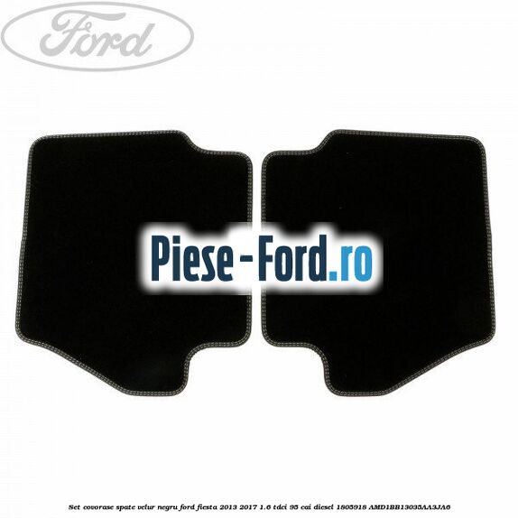 Set covorase spate, velur negru Ford Fiesta 2013-2017 1.6 TDCi 95 cai diesel