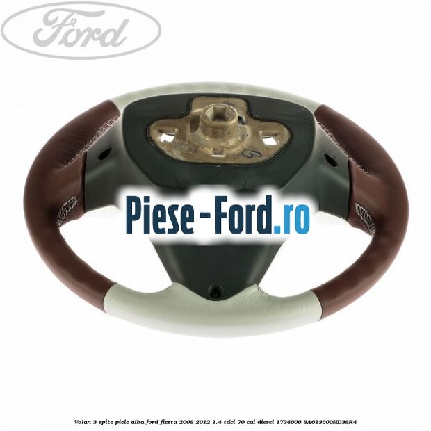 Volan 3 spite piele alba Ford Fiesta 2008-2012 1.4 TDCi 70 cai diesel #07DBF1036B