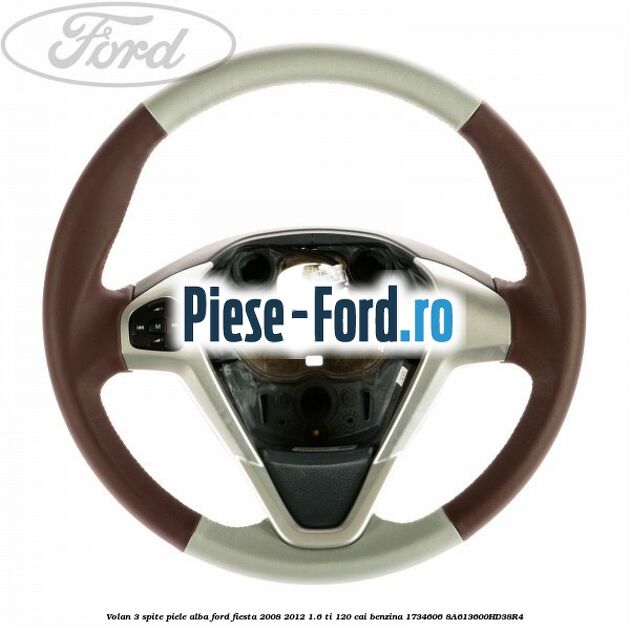 Volan 3 spite piele alba Ford Fiesta 2008-2012 1.6 Ti 120 cai benzina