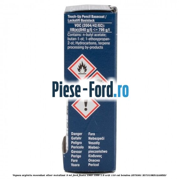 Vopsea argintiu Moondust silver metalizat, 9 ml Ford Fiesta 1989-1996 1.6 XR2i 110 cai benzina #CEE404A490