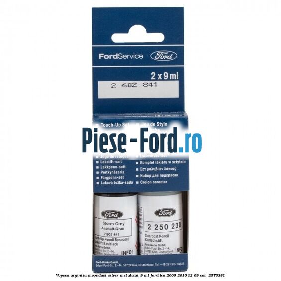Vopsea argintiu Moondust silver metalizat, 9 ml Ford Ka 2009-2016 1.2 69 cai #553CE40D24